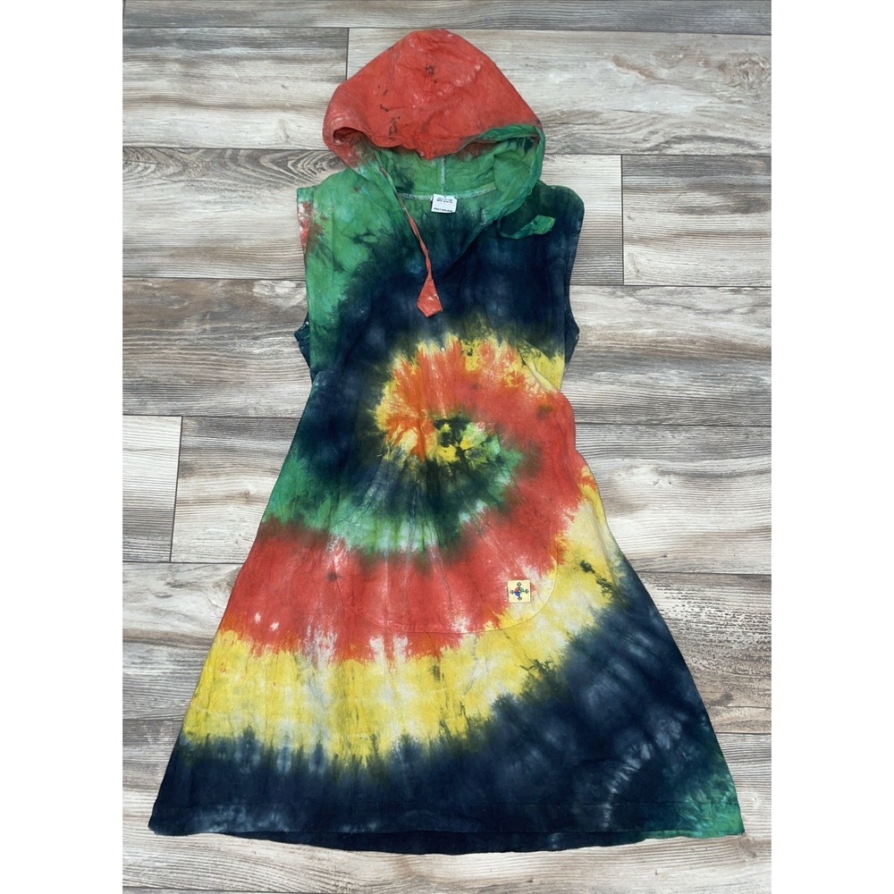 Kathmandu Imports Girls Boho Tie Dye Hooded Dress Multicolor XL Sleeveless